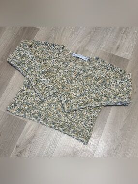 Vintage Santa Barbara Crochet Open Knit Sweater - Sage, Cream & Mustard